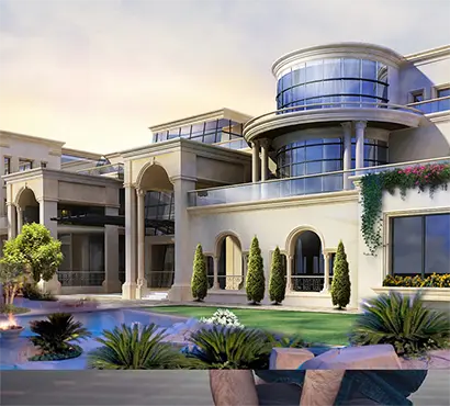 Luxury villa design with pool and classical columns, client from Kuwait