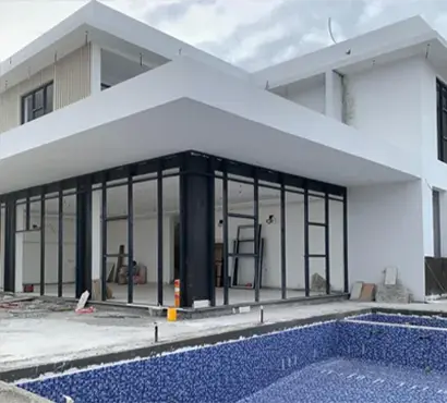 Modern minimalist villa design with mosaic-tiled pool, project in Oman