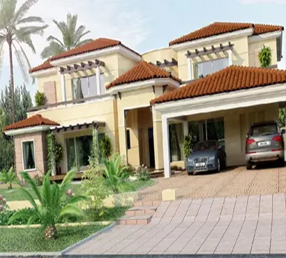 Classic Mediterranean-style villa design with terracotta roofing, project in Oman